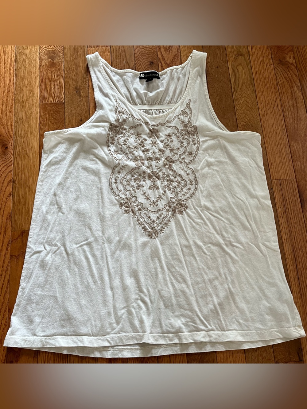 Valerie Bertinelli Sz XL Ivory A-line Tank Top w/Beige Embroidered Front Racerba
